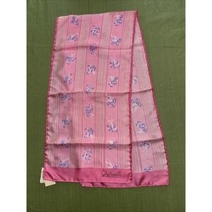 Vintage 100% Silk Scarf Pink w Stripes and Flowers Made in Italy 46" by 10" NEW